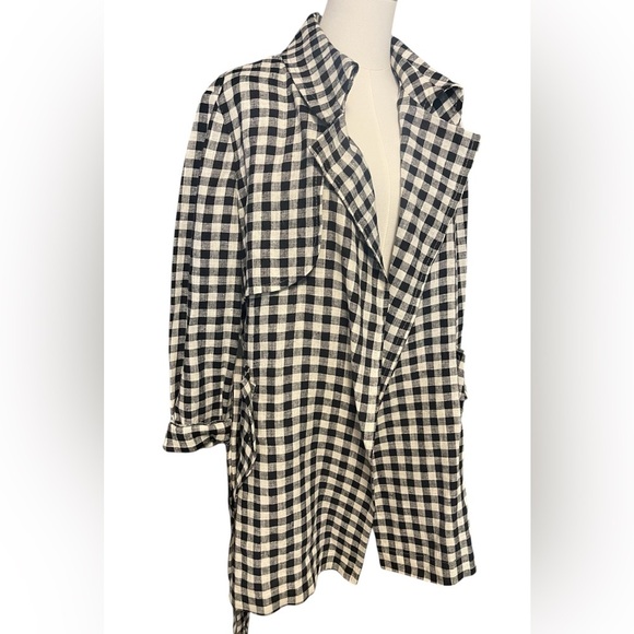 Crown Linen Designs 100% Linen black white gingham women's XS open front Jacket - Picture 2 of 5